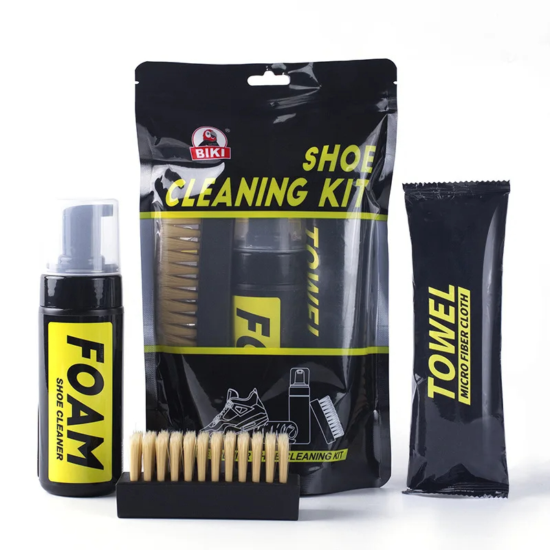 White Sneaker Care Kit - ชุดทำความสะอาดรองเท้าแบบแห้ง 150 มล. โฟมทำความสะอาดรองเท้าแบบไม่ใช้น้ำ พร้อมแปรงและผ้าสำหรับรองเท้าสีขาวและรองเท้าบูท