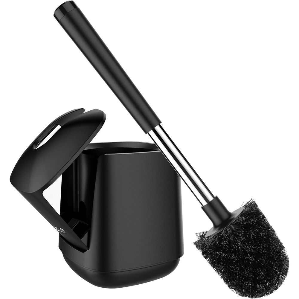 Brush Bristle Set - ที่ใส่แปรงขัดโถสุขภัณฑ์แบบมีฝาปิดและชุดแปรงขัดโถสุขภัณฑ์แบบด้ามยาวพิเศษ ขนแปรงไนลอน สีดำ