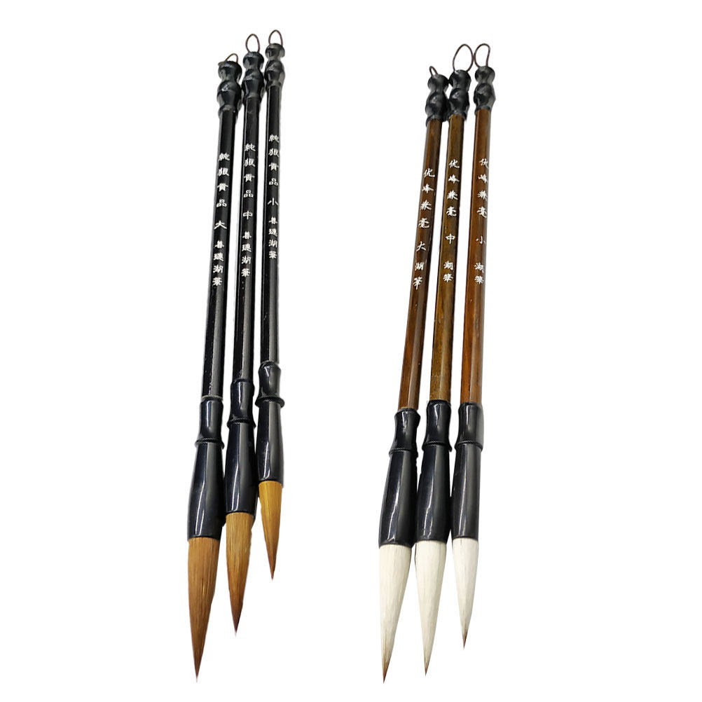 Brush Bristle Set - ชุดพู่กันเขียนพู่กันจีน 6 ชิ้น ขนหมาป่าธรรมชาติ ด้ามไม้ ขนาด