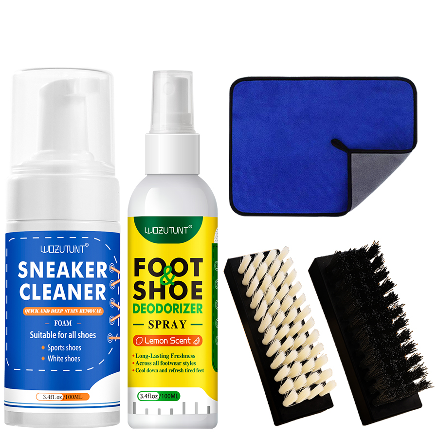 White Sneaker Care Kit - ชุดทําความสะอาดรองเท้าสีขาว โฟมทําความสะอาดรองเท้าผ้าใบและสเปรย์กําจัดกลิ่นรองเท้าเท้าสําหรับกลิ่นสําหรับหนังเทนนิส หนังกลับ รองเท้าผ้าใบ