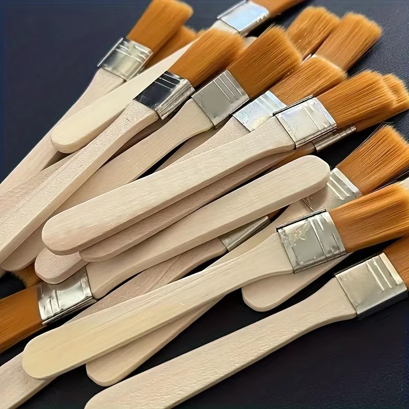 Brush Bristle Set - แปรงทาสีขนไนลอนด้ามไม้ 10 ชิ้น สำหรับทาสีน้ำมัน ปัดฝุ่น และทำความสะอาด